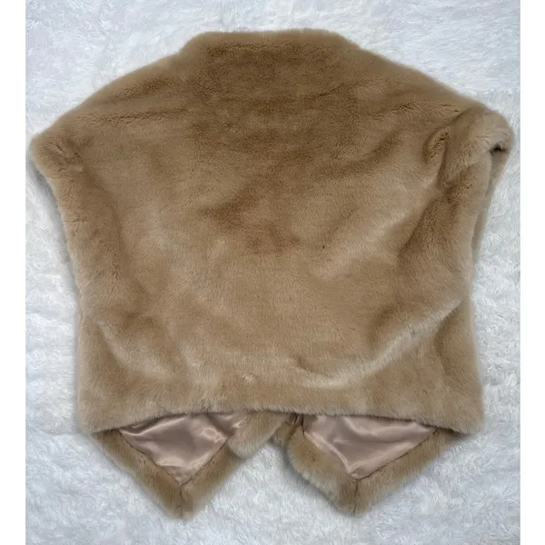 2000s Sisley Tan Faux Fur Shawl Wrap Poncho Cape Size small oversized - Image 3