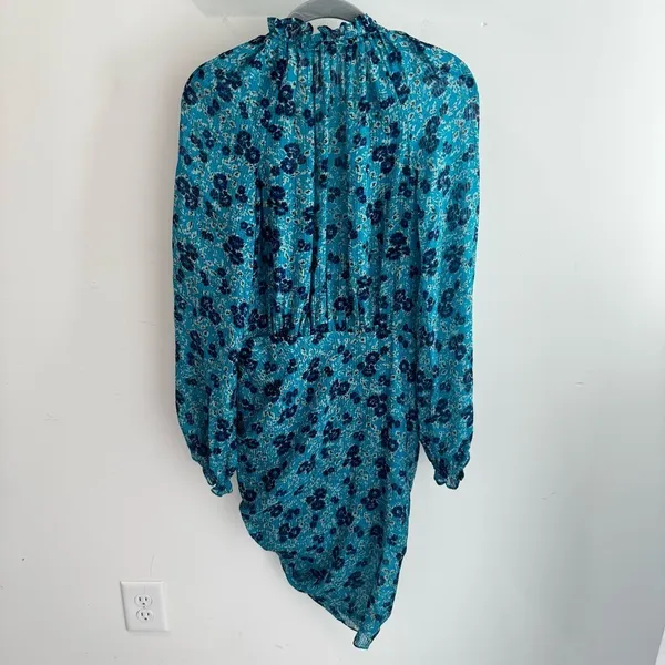 Veronica Beard Becky Ruched Silk Mini Dress in‎ Turquoise Floral Size 2 - Image 11