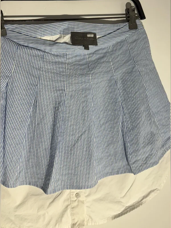 Sunday in Brooklyn Blue &White Striped Skater Skirt with White Underlayer Cotton - Image 9