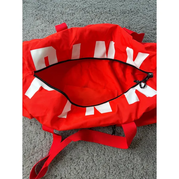 Victoria's Secret PINK Red canvas Duffel Bag Weekend Travel Gym Bag Logo - Image 3