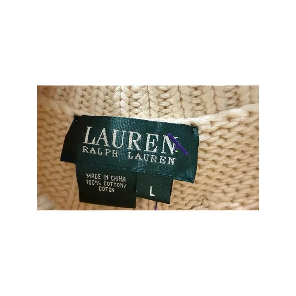 Lauren Ralph Lauren Cable Knit Shawl Collar Pullover Cream Sweater Womens| Large - Image 2