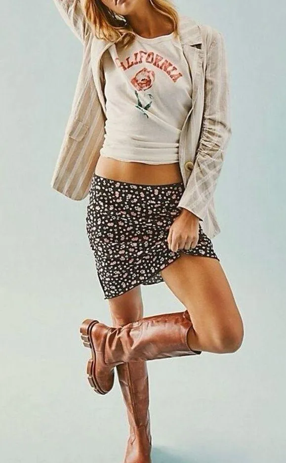 Free People New ​IRL Floral Print Slip Skirt Black Pink Combo Size 8 - Image 4