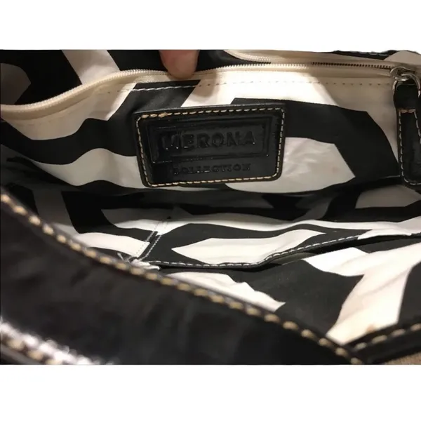 MERONA black womens shoulder bag w/zebra interior - Image 4