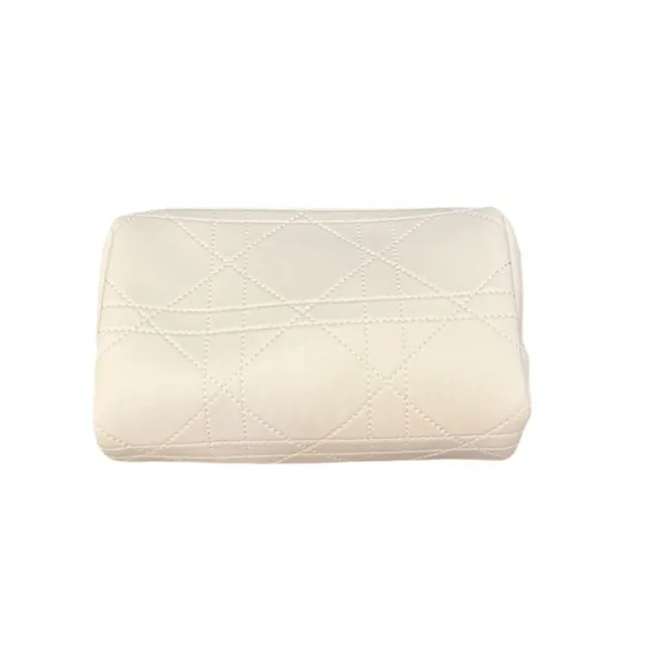 Christian Dior Quilted Cosmetic Makeup Zipper Bag Pouch Clutch - White - Image 4