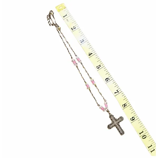 Vintage Victorian Revival Jeweled Cross Necklace Pink Green Rhinestones Beaded G - Image 8