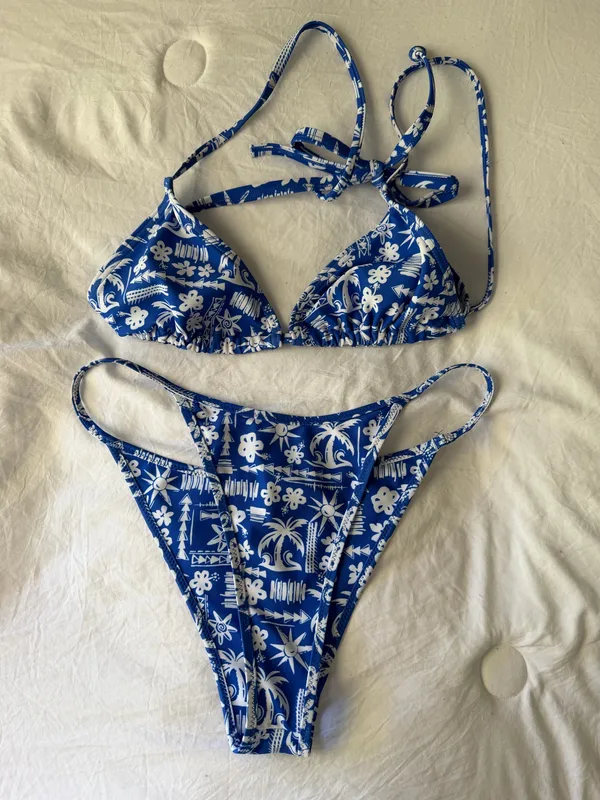 Kulani Kinis Caribbean Blues Triangle Bikini Top and Bottom Set - Image 5