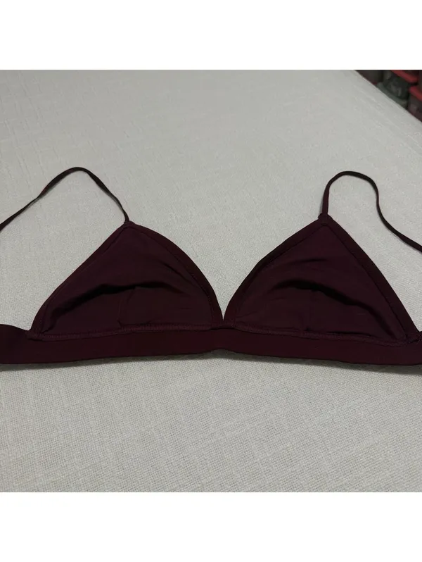Anthropologie Burgundy Plum Velvet Triangle Spaghetti Strap Unlined Bralette NWT - Image 6