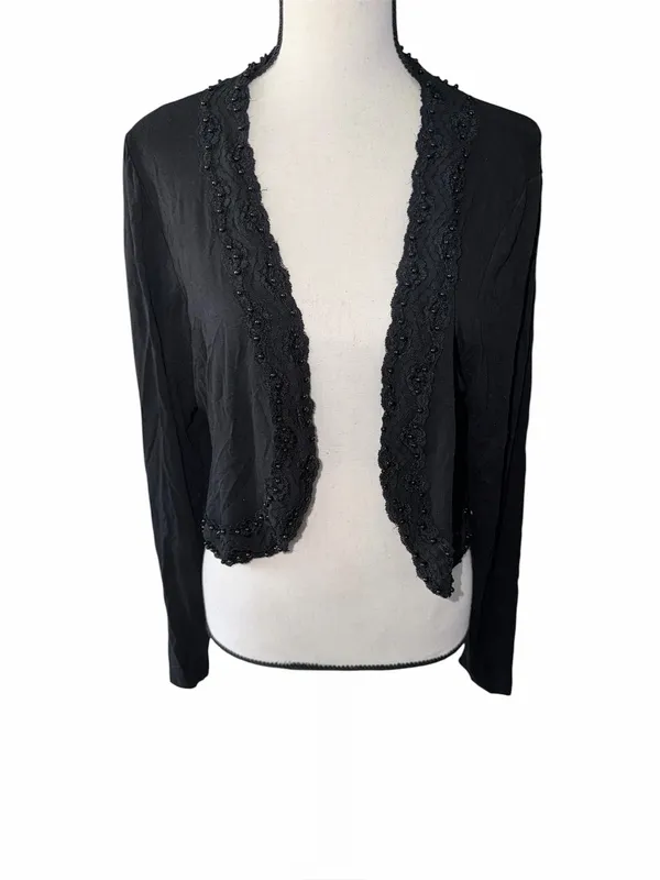 Panitti Black Beaded Open Front Bolero Shrug Long Sleeve Evening Cardigan XL - Image 2