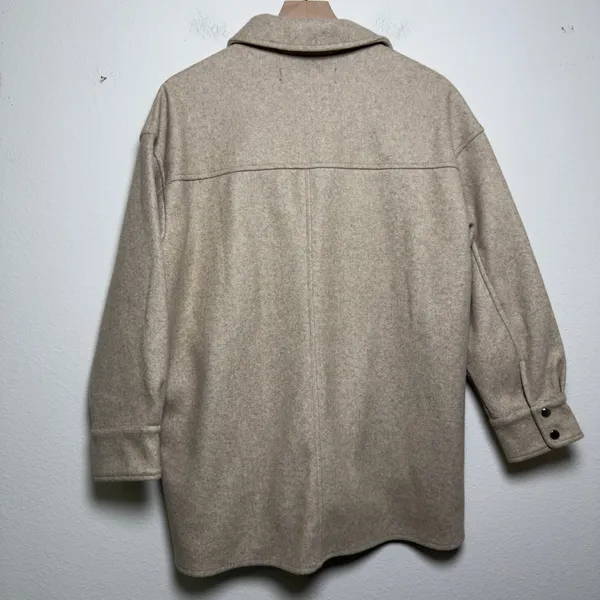 Zara Women Shacket Small Beige Oversized Snap Button‎ Front Cozy Winter - Image 6