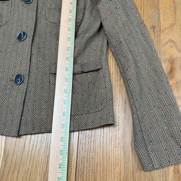 Cabi Brown Herringbone Confetti‎ Blazer Jacket Womens Small Collarless Button - Image 4