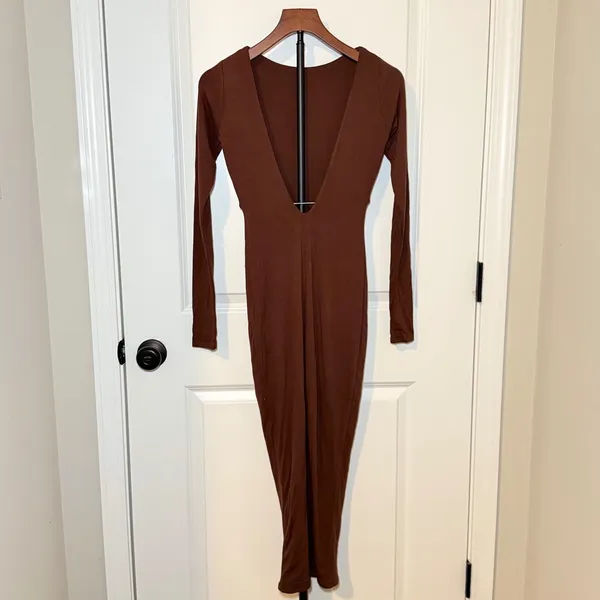 Naked Wardrobe Brown Long Sleeve Bodycon Midi Dress XS - Image 3