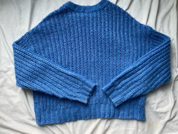 American Eagle Outfitters Blue Cropped Chunky Crewneck Sweater - Image 5