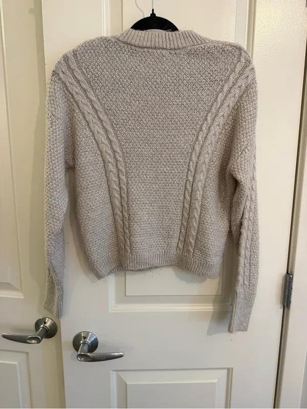 For The Republic Taupe Cable Knit Crewneck Sweater - Image 4