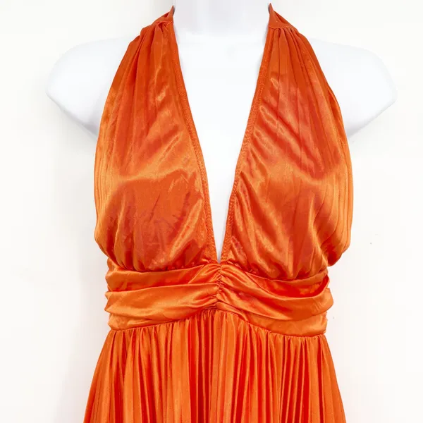 Hello Molly Womens Shimmering Sea Pleated Halter Resortwear Maxi Dress Orange 4‎ - Image 4