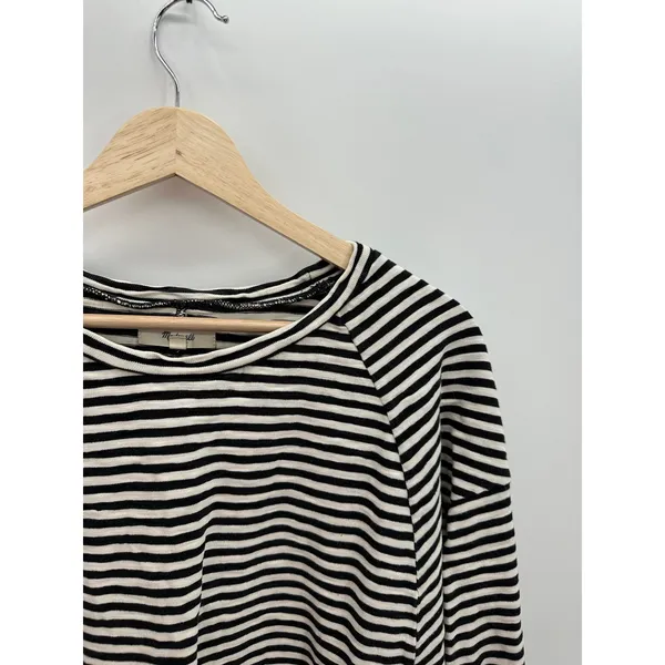 Madewell Black White Striped 3/4 Sleeve Side‎ Button Thick Cotton Top Womens XS - Image 4