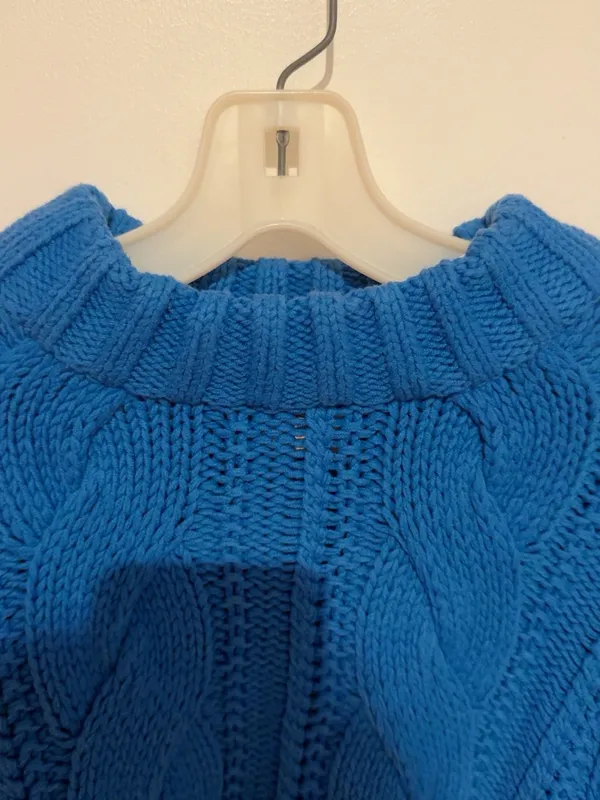 H&M Blue Cable Knit Chunky Sweater XS Oversized Mock Neck Cozy Pullover - Image 5