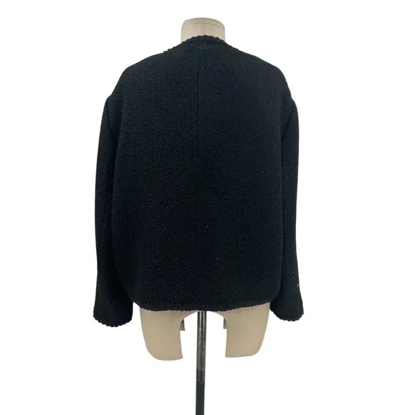 Zara Jacket Button Textured Tweed Gold‎ Button Open Cropped Black Blazer XXL - Image 9