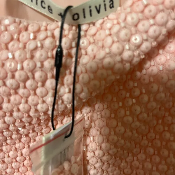 NWT ALICE + OLIVIA Leia strapless beaded mesh mini dress Pastel Pink 12 - Image 7