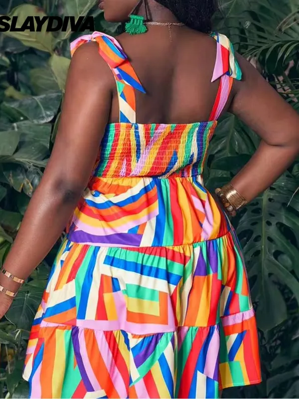 SHEIN Multicolor Striped Tie-Shoulder Tiered Sundress - Image 3