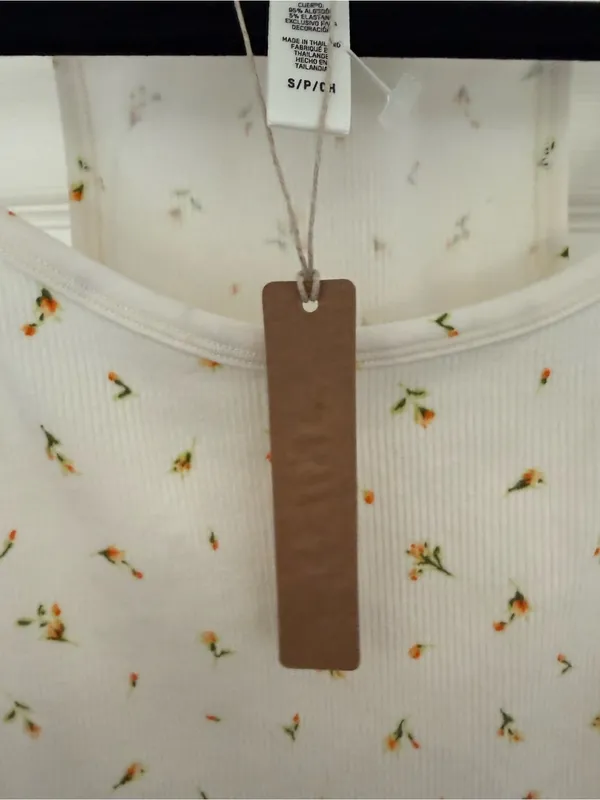NWT Skims Cotton Rib Cami Marigold Rosebud Print White Crop Size Small - Image 6