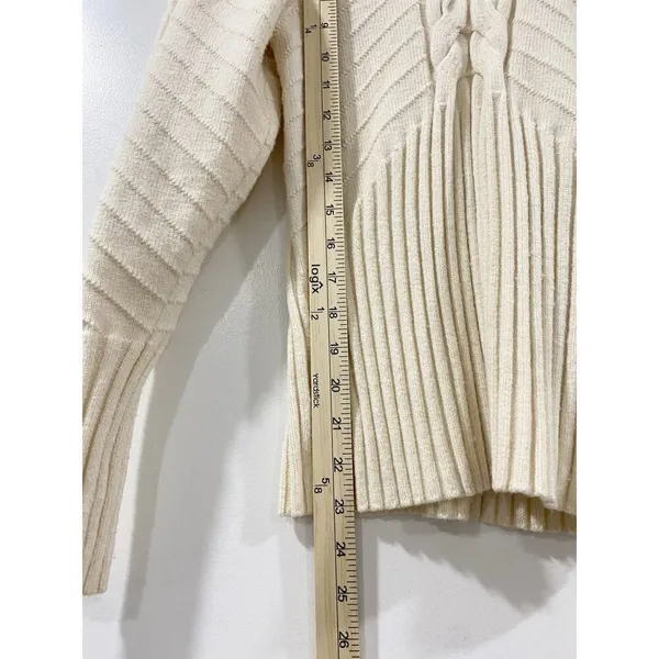 Marled Cream Cable Knit Mock Neck Sweater M Cozy Chunky Ribbed Winter Pullover - Image 5