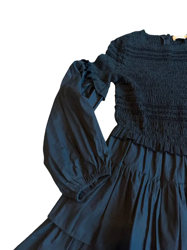 Ulla Johnson Black Smocked Tiered Ruffle Long Sleeve Nadia Dress Size 0 Women's - Image 3