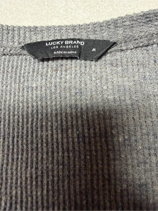 Lucky Brand Gray Ribbed Scoop Neck Henley Long Sleeve Top - Image 7
