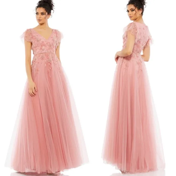 NEW Mac Duggal 11224 - Pink V-Neck‎ A-Line Prom Gown Maxi Dress Size 8 - Image 2