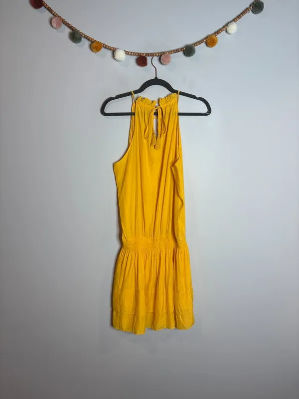 Ramy Brook yellow gold high neck ruffle mini dress - Image 5