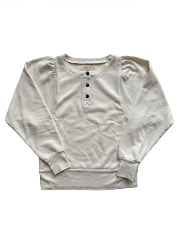 Madewell Henley Puff Sleeve Sweatshirt In Antique Cream XS - Image 2