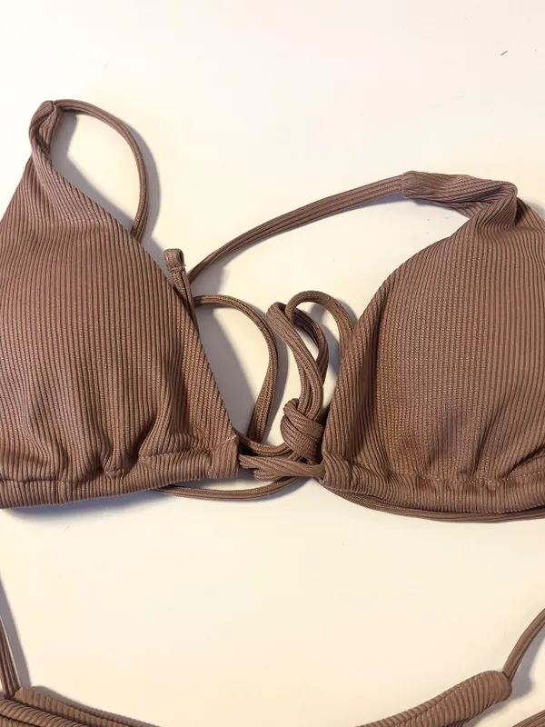 SHEIN Sexy High Cut Cheeky Triangle Ribbed Bikini Set Chocolate Brown Womens Medium - Image 3