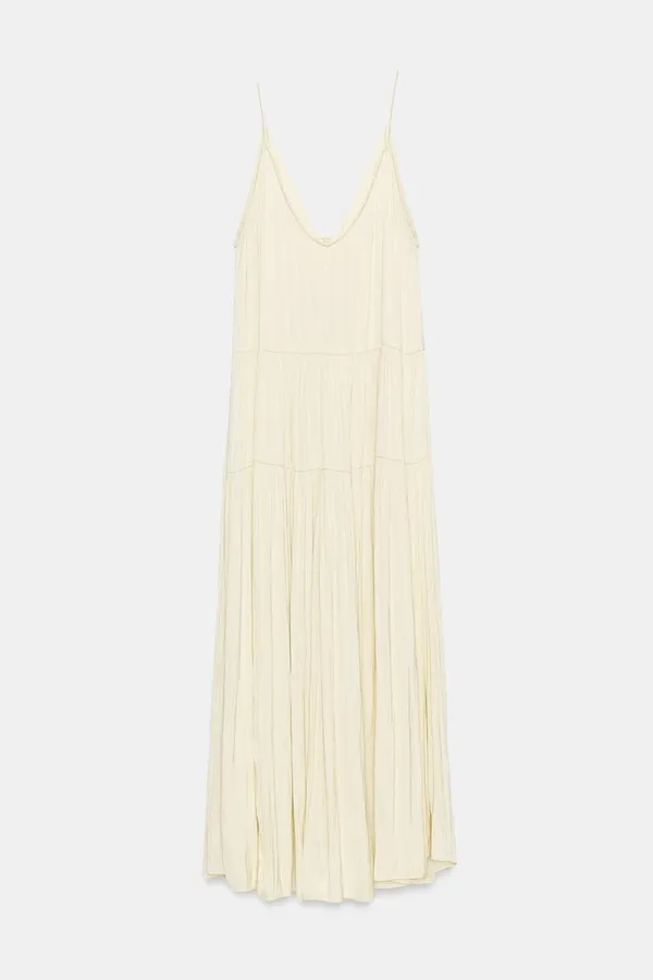 Zara Butter Pale Yellow Spaghetti-Strap Maxi Dress Bohemian Flowy Summer - Image 8