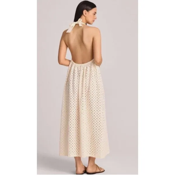 Vitamin A Off White Halter Top Maxi Cover Up Eyelet Swim Dress Womens Medium - Image 2