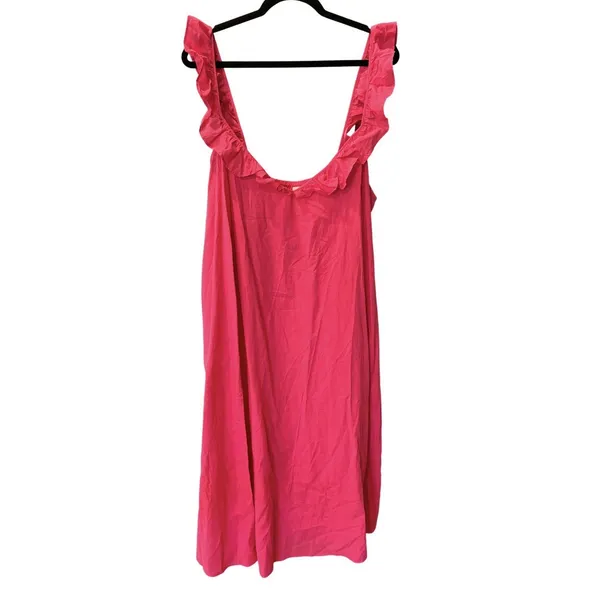 H&M NWT Hot Pink Flounce Trim Ruffle Strap Cotton Lightweight Midi Dress Size L - Image 3