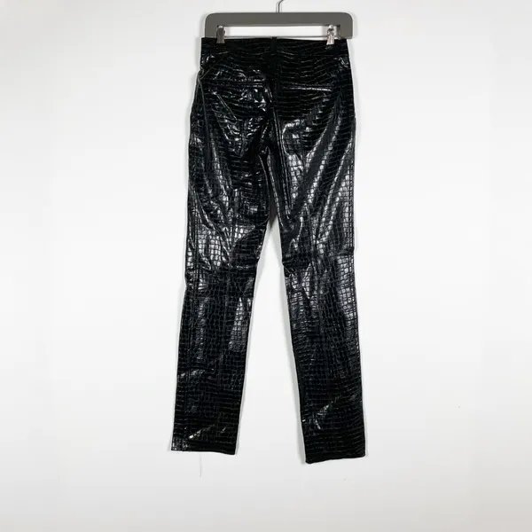Zara Faux Vegan Leather Croc Embossed Mid Rise Straight Leg Trouser Pants Black - Image 4