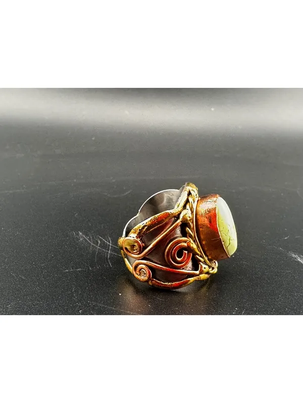Multi Metal Ring with Natural Green Stone - Image 5