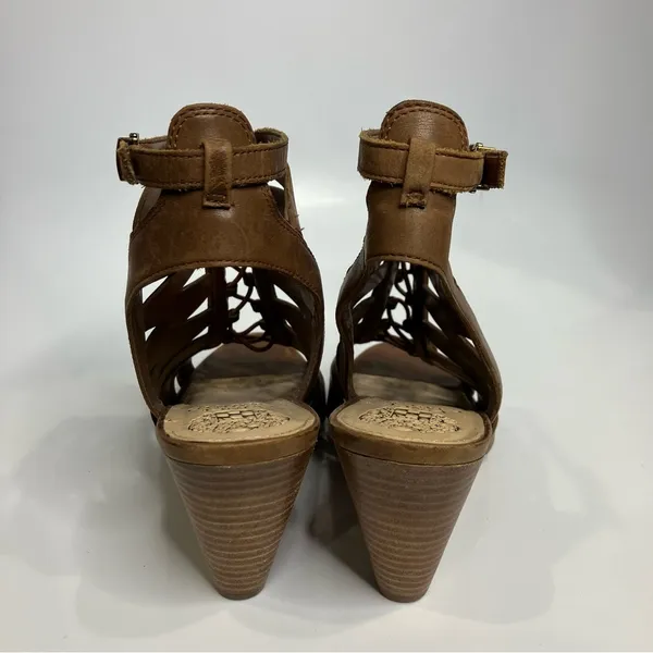 Vince Camuto Elettra‎ peep toe cone heels brown leather women’s size 10 - Image 6