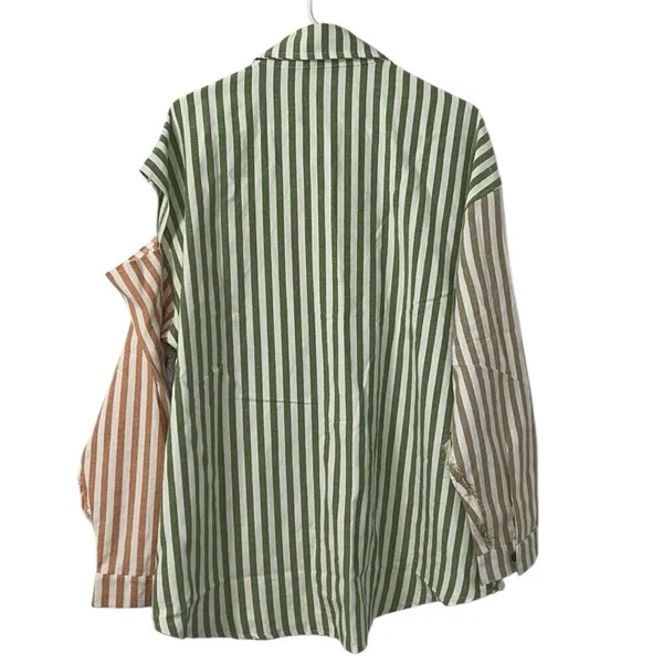 POL Stripe Color block Button Up Distressed Cut Out Shoulder Shirt(Size Medium) - Image 2