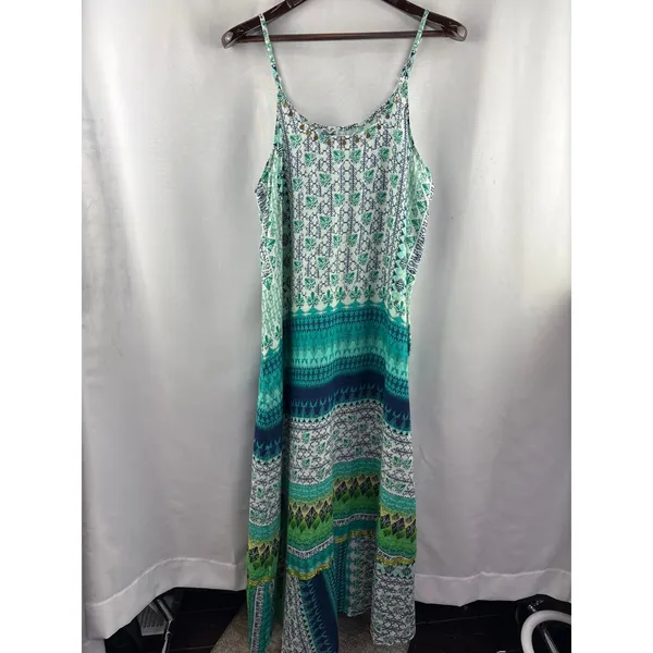 Women’s Kalypso7 XL Blue & Green Abstract Pattern Maxi Dress - Image 2