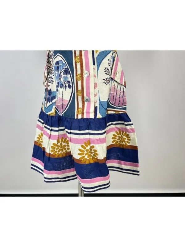 NWOT Farm Rio Linen Cerrado Stamps Short Sleeve Mini Dress Size XS Pocket - Image 5