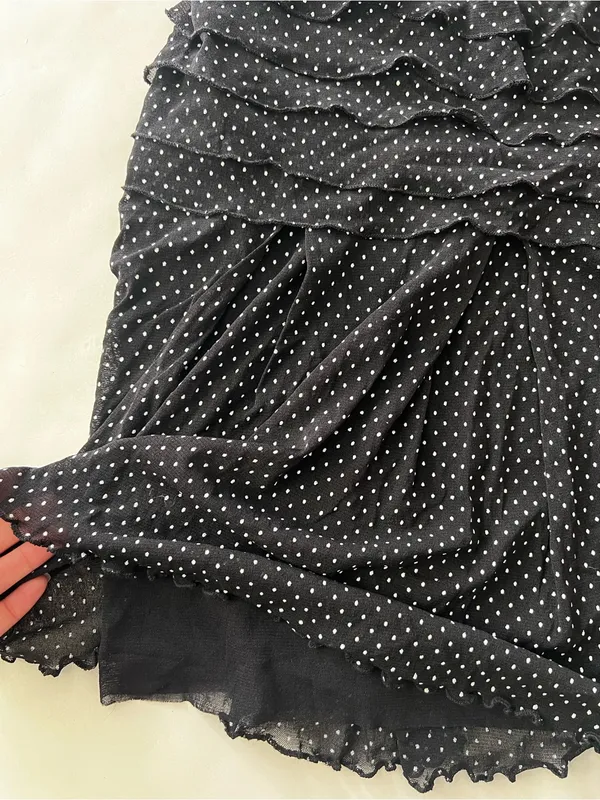 Vintage Y2K Black White Polka Dot Square Neck Cami Ruffle Tank Top XS / S - Image 4