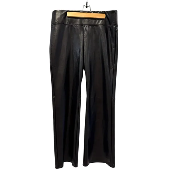 Vince Camuto Faux Leather Metallic Flared Leg‎ Pull On Pants Black Size Large - Image 2