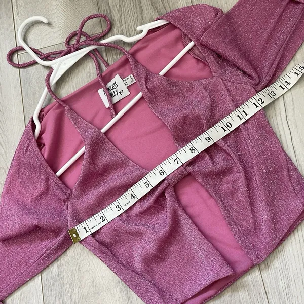 Princess Polly Top halter open long sleeve crop sparkly womens Pink (size 2) - Image 3