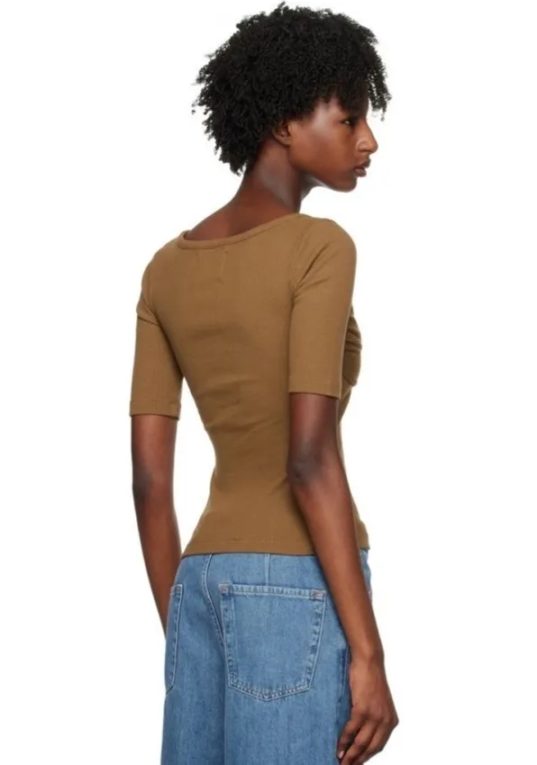 CITIZENS OF HUMANITY Parie Twist Brown Half Sleeve Rib Knit Top - Image 2