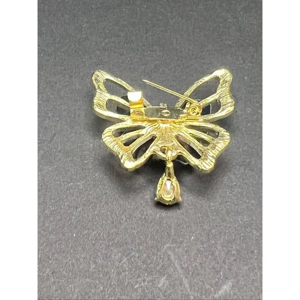 Blue Pink Glitter Resin Wings Gold Tone Rhinestone Butterfly Brooch - Image 8