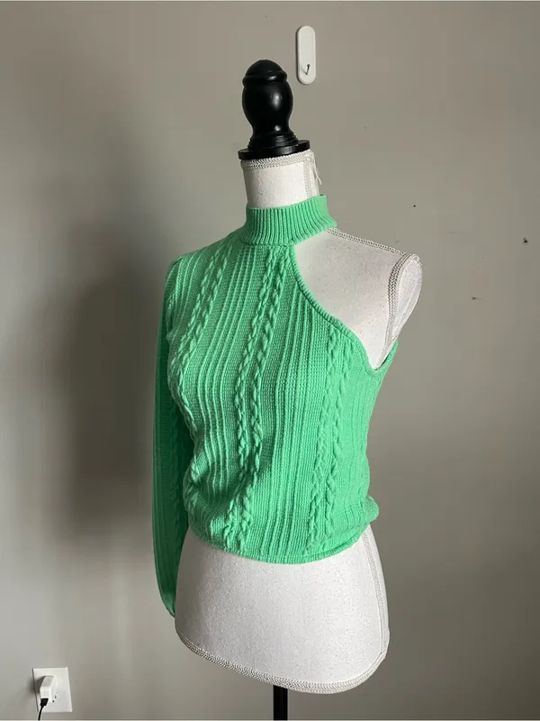 ZARA Mint Green One-Shoulder Cable-Knit Sweater Sz S - Image 5