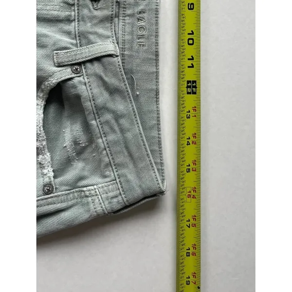 American Eagle Sz 14 Sage Green Womens Ripped High Rise Straight Mom Jeans - Image 7