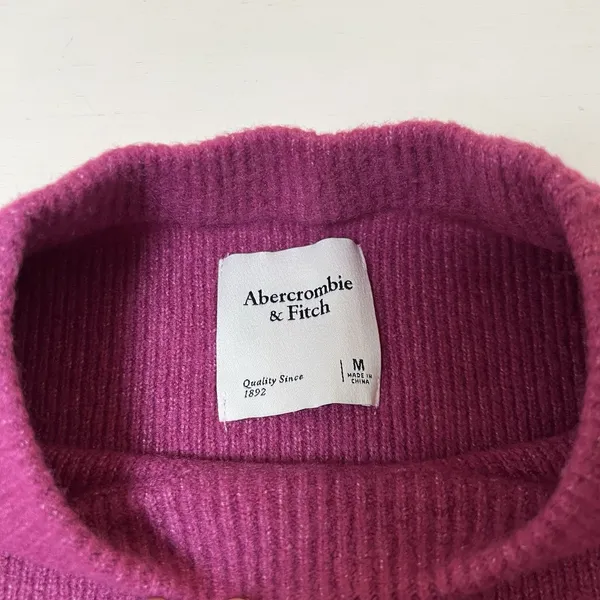 Abercrombie‎ & Fitch Womens Ribbed Oversized Crewneck Sweater Magenta Purple M - Image 2