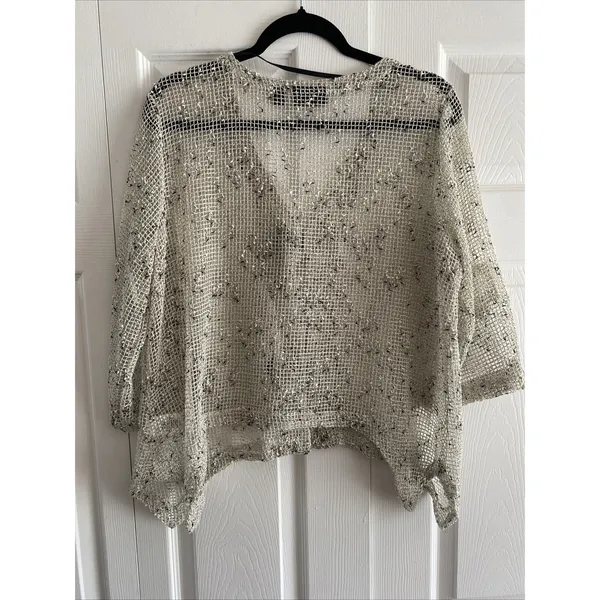Nina Leonard Open Knit Mesh Cardigan Womens Size XL‎ Cream Boho Festival Minimal - Image 8