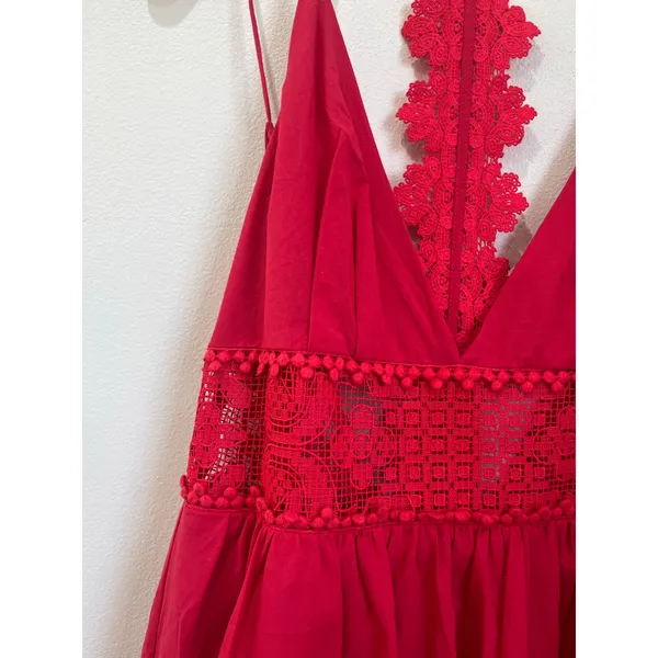 Jetset Diaries Grazie Red Lace Mini Dress XS NWT Backless‎ Scallop Party - Image 12